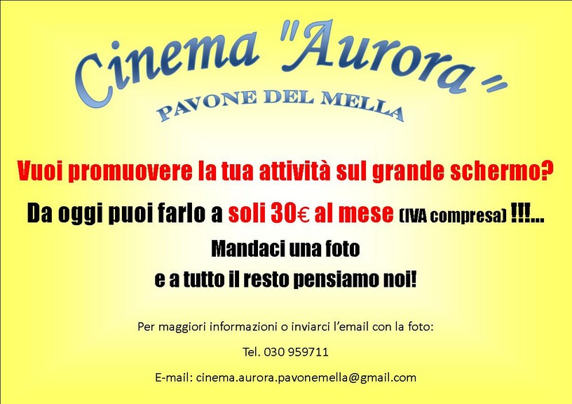 Pubblicità sul grande schermo al Cinema Aurora